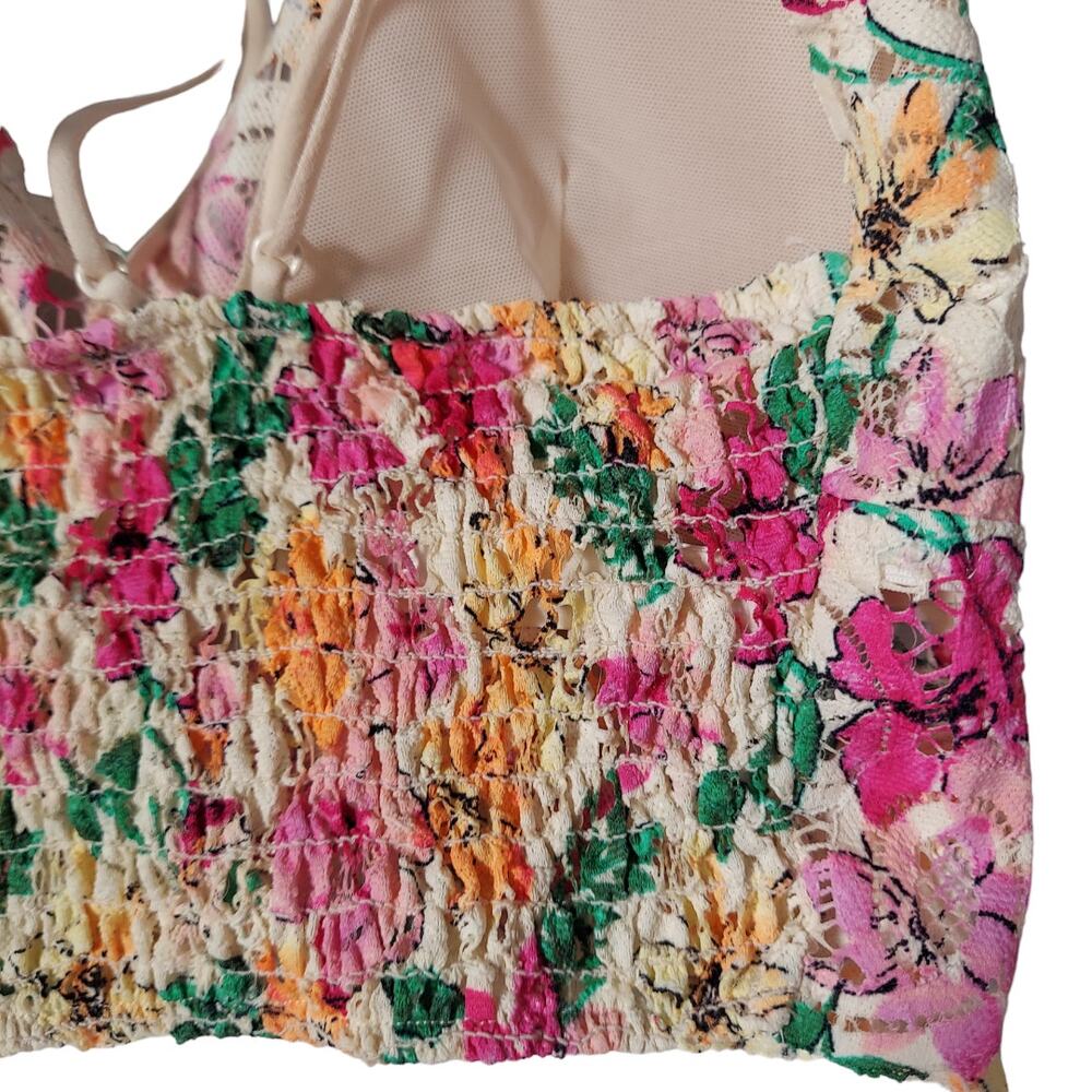 VICTORIA'S SECRET Pink Bralette Bright Floral Lace Size Medium M - Picture 9 of 10